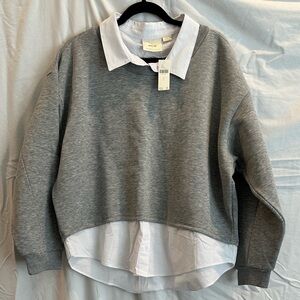 Anthropologie Gray and White Collared Sweatshirt